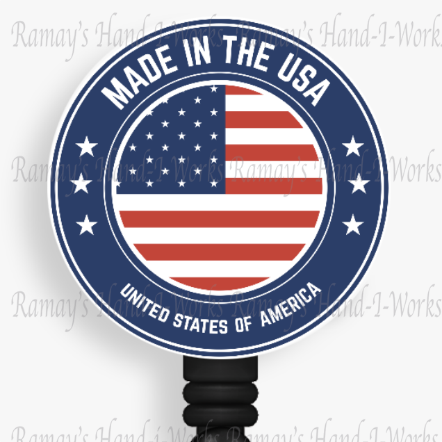 Patriotic US Flag, Made In The USA Retractable Badge Reel