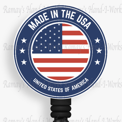 Patriotic US Flag, Made In The USA Retractable Badge Reel