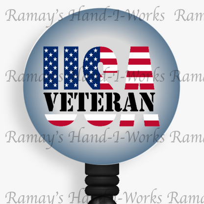 Patriotic, #3 Military USA Veterans Retractable Badge Reel