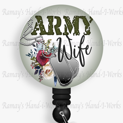 Patriotic, Military, Army Wife Retractable Badge Reel
