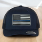 Back The Blue Custom Trucker Hat, Engraved Acrylic Police Blue Line Patch, USA Flag Blue Line Patch, Support the Police Dad Gift, Adjustable Snapback Closure