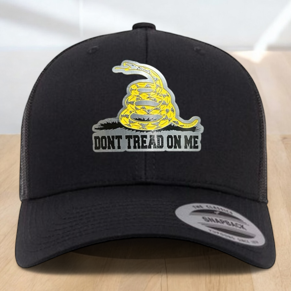 Patriotic Custom Trucker Hat, with "Don't Tread On Me", Engraved Patch, One Size Fit Most, US Military Gifts, Adjustable Mesh Snapback Closure