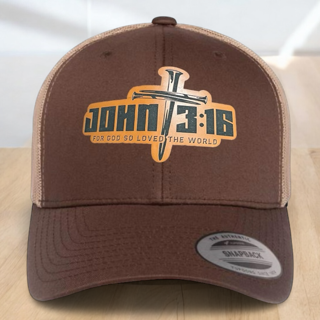 Custom Trucker Hat, with John 3:16 Leatherette Patch, One Size Fit Most, USA Dad Gifts, Adjustable Mesh Snapback Closure