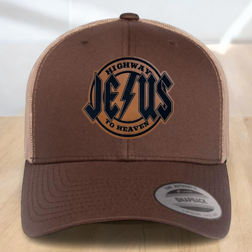 Christian Trucker Hat, Jesus Highway To Heaven Trucker Hat, Leatherette Patch Snapback Closure