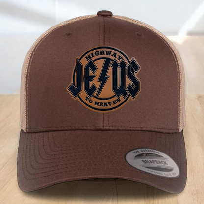 Christian Trucker Hat, Jesus Highway To Heaven Trucker Hat, Leatherette Patch Snapback Closure