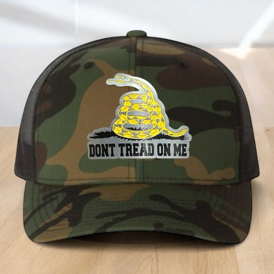 Patriotic Custom Trucker Hat, with "Don't Tread On Me", Engraved Patch, One Size Fit Most, US Military Gifts, Adjustable Mesh Snapback Closure