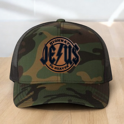 Christian Trucker Hat, Jesus Highway To Heaven Trucker Hat, Leatherette Patch Snapback Closure