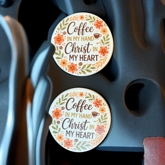 Ceramic Car Coasters Set of 2 | Christian Coffee w/ Jesus Car Accessories | Absorbent Cup Holder Coasters | Faith Inspired Gift / Car Decor __etsy:8037875002