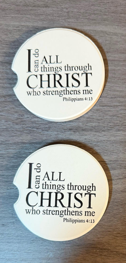 Ceramic Car Coasters Set of 2 |"I can do all things through Christ" Car Accessories |Absorbent Cup Holder Coasters | Inspirational Car Decor __etsy:8028353344