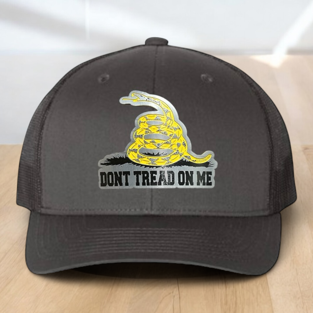 Patriotic Custom Trucker Hat, with "Don't Tread On Me", Engraved Patch, One Size Fit Most, US Military Gifts, Adjustable Mesh Snapback Closure