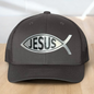 Custom Trucker Hat, with a Jesus Fish Engraved Patch, One Size Fit Most, USA Dad Gifts, Adjustable Mesh Snapback Closure