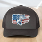 American Flag Custom Trucker Hat, w/ a Engraved Acrylic Bass Fish Patch, One Size Fit Most, USA Dad Gifts, Adjustable Mesh Snapback Closure