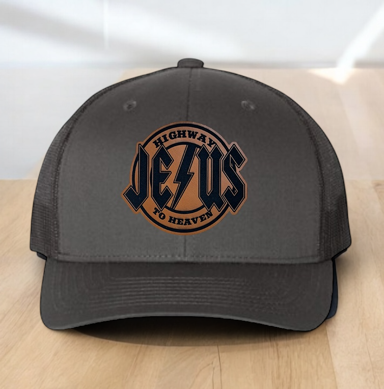 Christian Trucker Hat, Jesus Highway To Heaven Trucker Hat, Leatherette Patch Snapback Closure