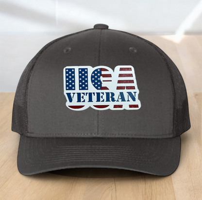 American Flag Custom Trucker Hat, w/ a Engraved Acrylic USA Veteran Flag Patch, One Size Fit Most, USA Dad Gifts, Adjustable Mesh Snapback Closure