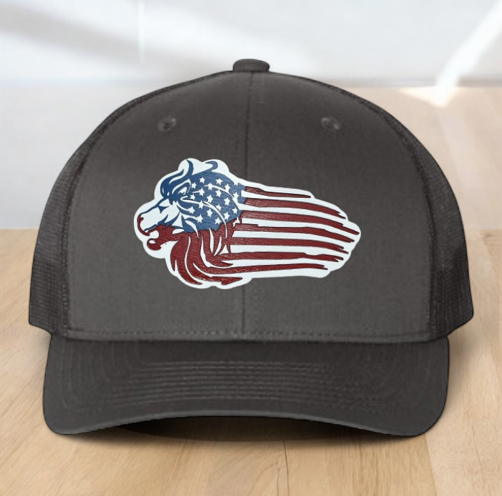 "This Is My Pride Flag" Custom Trucker Hat, w/ an Engraved Acrylic USA Flag Patch, One SizeFit Most, USA Dad Gifts, Adjustable Mesh Snapback Closure