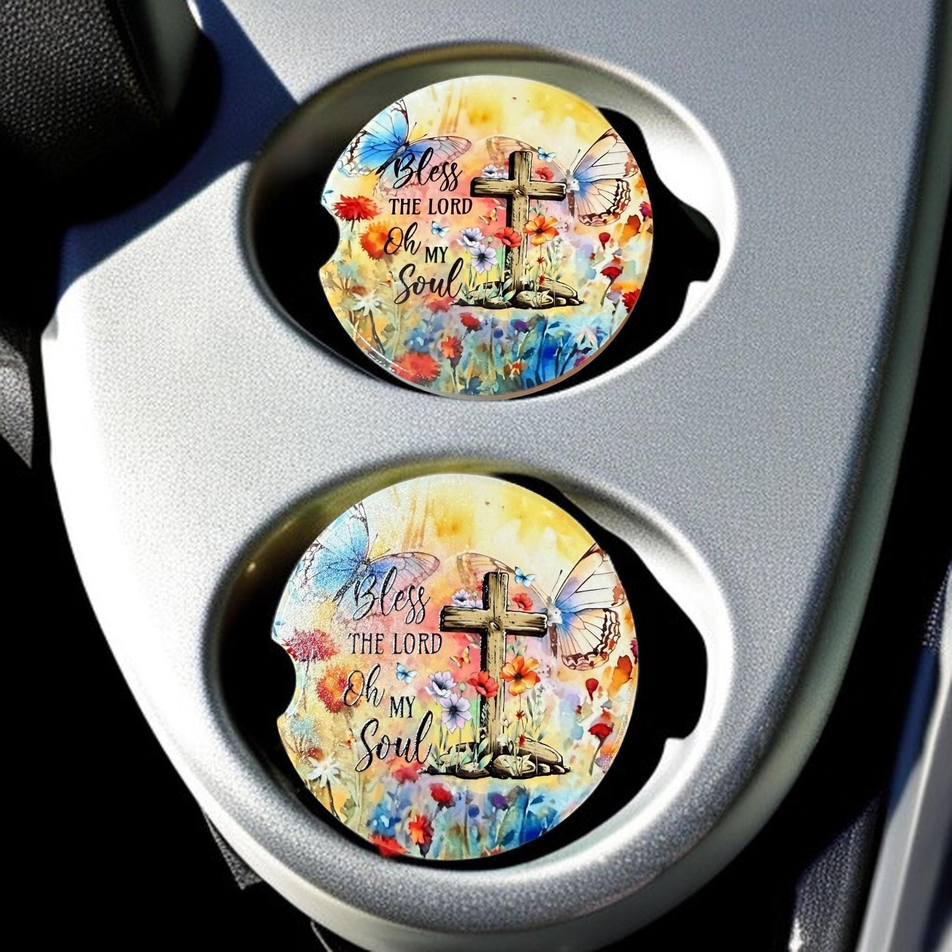 Christian Ceramic Car Coasters – Bless The Lord Oh My Soul __etsy:8194062081
