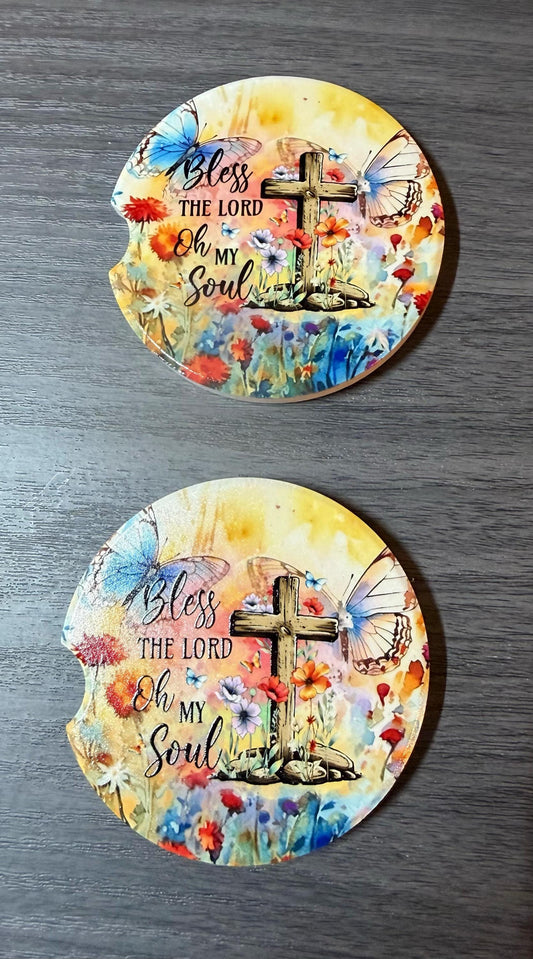 Christian Ceramic Car Coasters – Bless The Lord Oh My Soul __etsy:8194057549