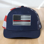 Custom Trucker Hat, Fire Fighter Red Line Hat, Engraved Patch, Support the Fire Fighter, Adjustable Snapback Closure