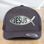 Custom Trucker Hat, with a Jesus Fish Engraved Patch, One Size Fit Most, USA Dad Gifts, Adjustable Mesh Snapback Closure
