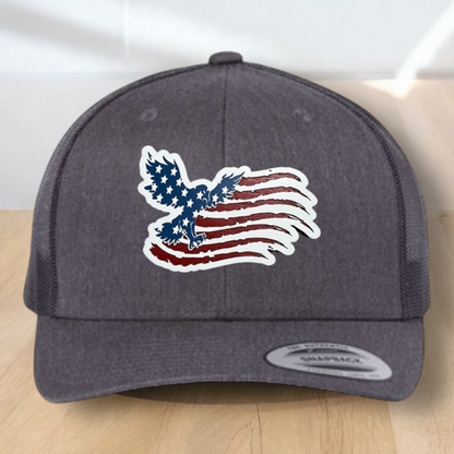 American Flag Custom Trucker Hat, w/ a Engraved Acrylic Flying Eagle USA Flag Patch, One Size Fit Most, USA Dad Gifts, Adjustable Mesh Snapback Closure