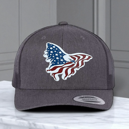 American Flag Custom Trucker Hat, w/ a Engraved Acrylic Eagle USA Flag Patch, One Size Fit Most, USA Dad Gifts, Adjustable Mesh Snapback Closure