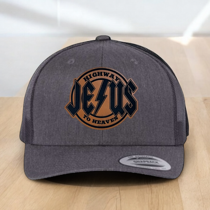 Christian Trucker Hat, Jesus Highway To Heaven Trucker Hat, Leatherette Patch Snapback Closure