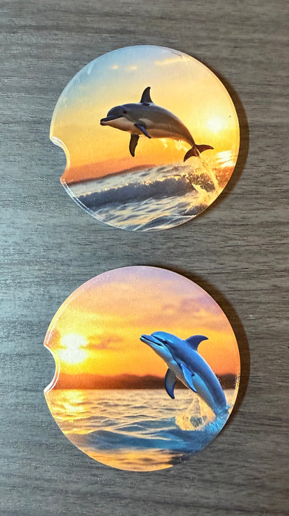 Dolphins Custom Ceramic Car Coasters (Set of 2)