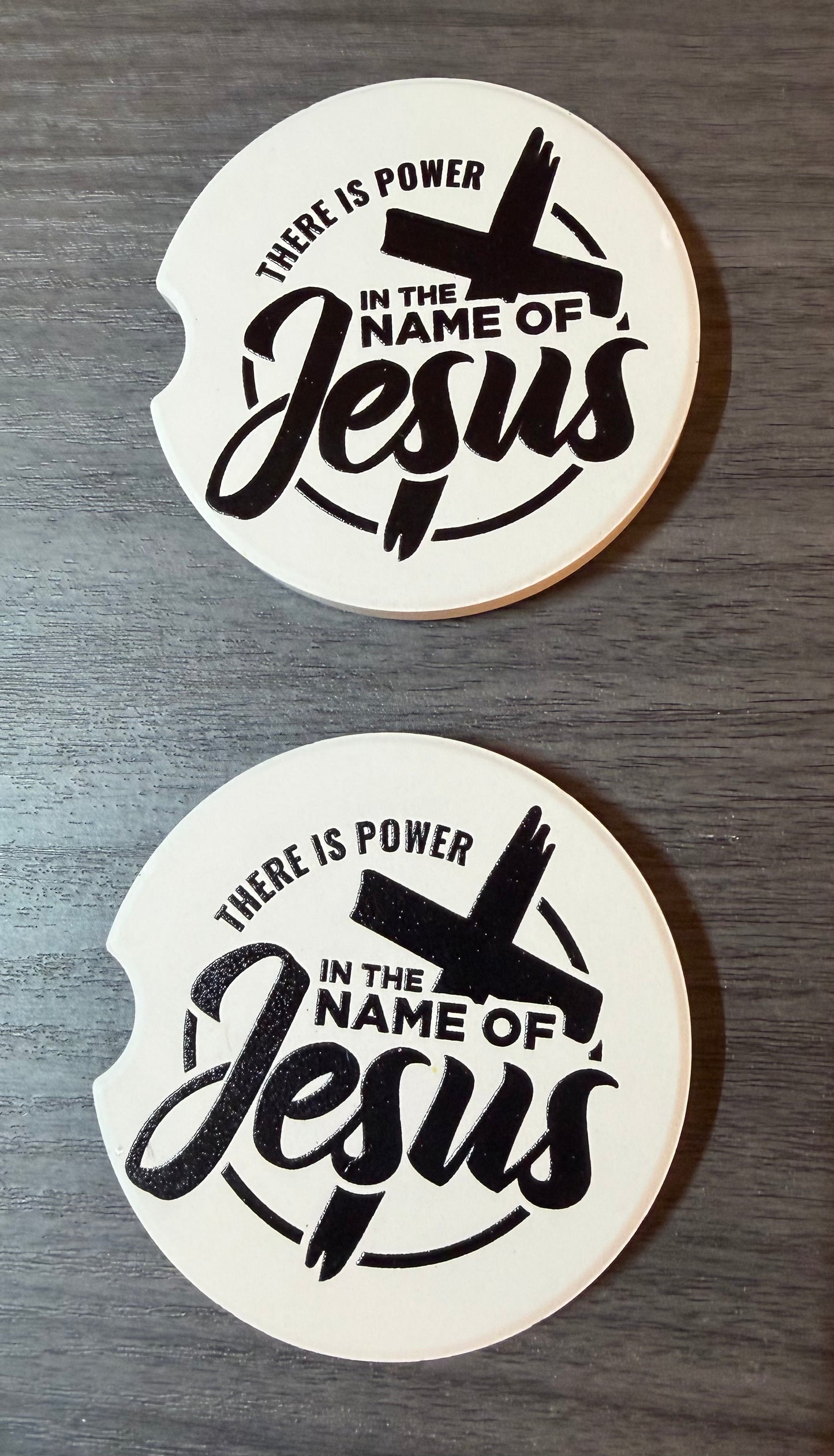 "In The Name Of Jesus" Custom Ceramic Car Coasters (Set of 2)