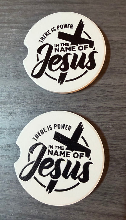 "In The Name Of Jesus" Custom Ceramic Car Coasters (Set of 2)