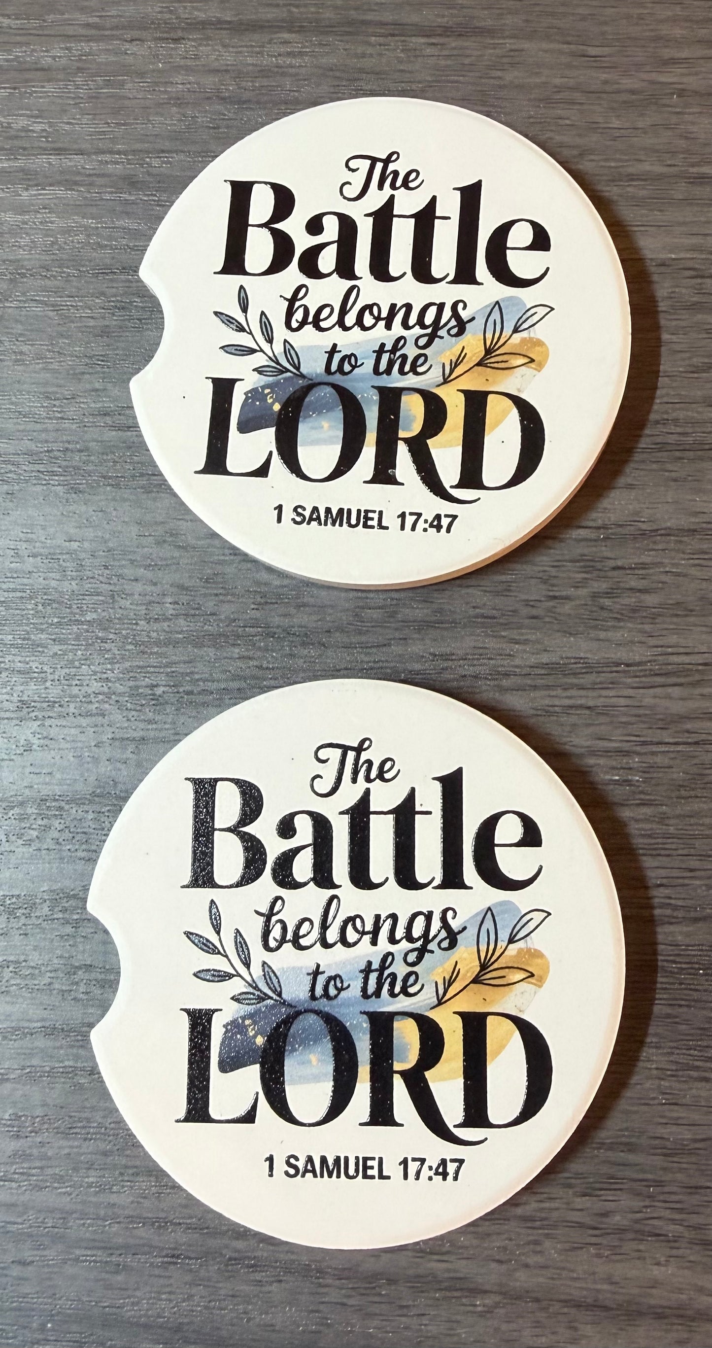 The Battle Belongs to the Lord-Custom Ceramic Car Coasters (Set of 2)