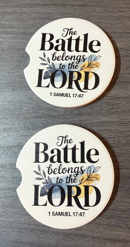 The Battle Belongs to the Lord-Custom Ceramic Car Coasters (Set of 2)