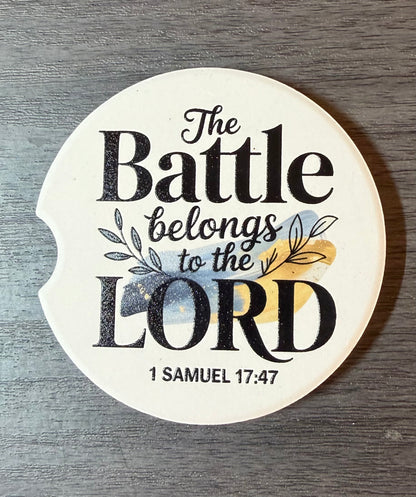 The Battle Belongs to the Lord-Custom Ceramic Car Coasters (Set of 2)