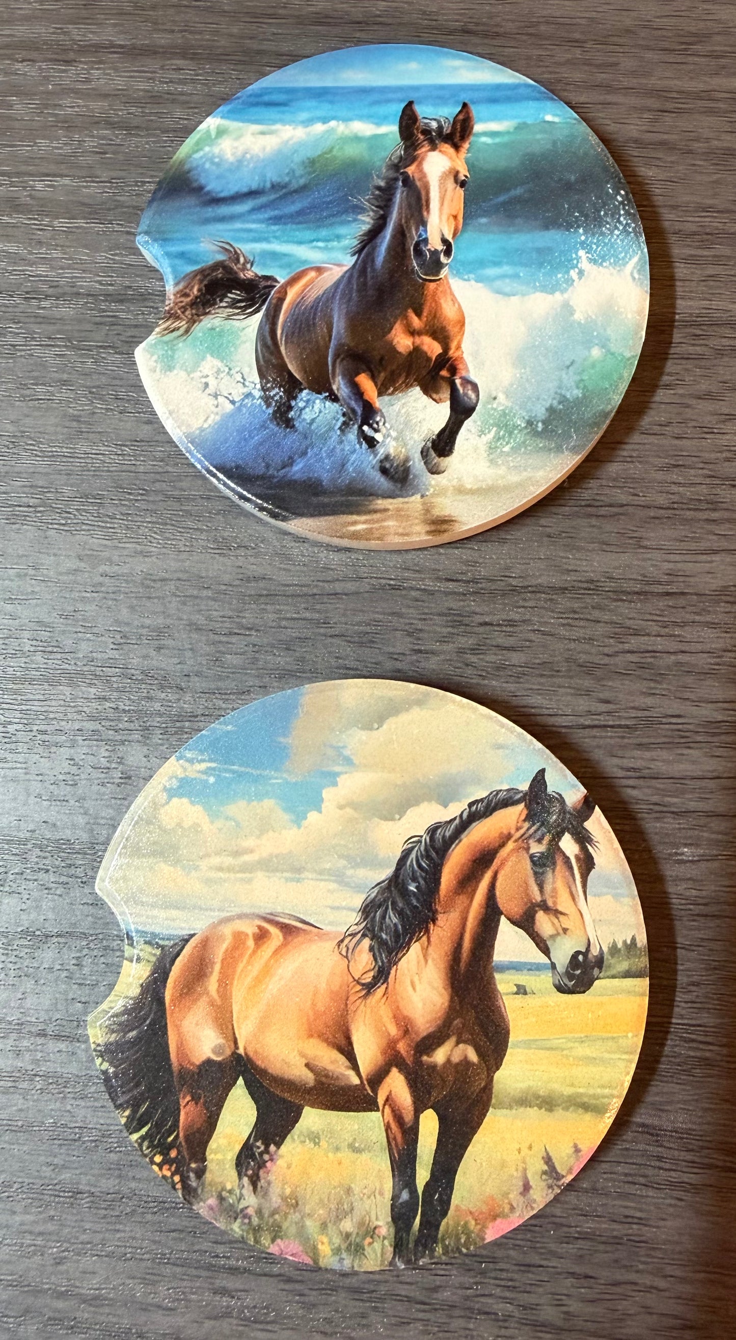Horses Custom Ceramic Car Coasters (Set of 2)