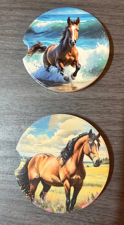 Horses Custom Ceramic Car Coasters (Set of 2)