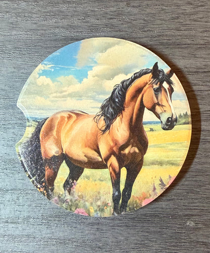 Horses Custom Ceramic Car Coasters (Set of 2)