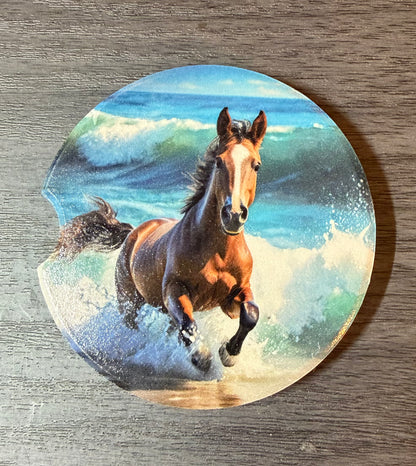 Horses Custom Ceramic Car Coasters (Set of 2)