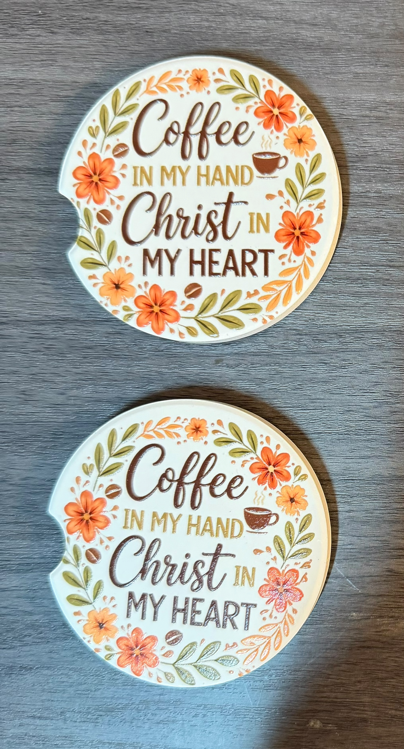 Christian Coffee & Christ, Custom Ceramic Car Coasters (Set of 2)