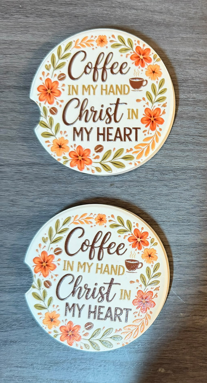 Christian Coffee & Christ, Custom Ceramic Car Coasters (Set of 2)
