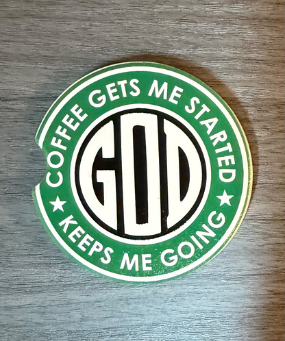God & Coffee Custom Ceramic Car Coasters (Set of 2)