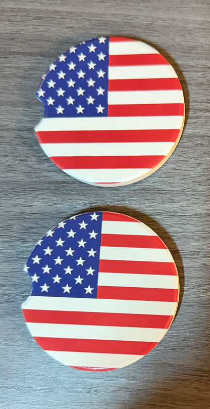 USA Flag Custom Ceramic Car Coasters (Set of 2)