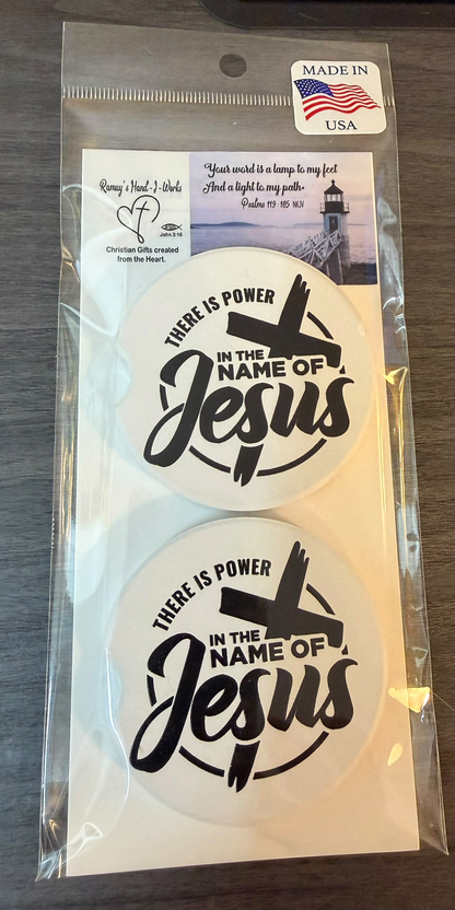 "In The Name Of Jesus" Custom Ceramic Car Coasters (Set of 2)