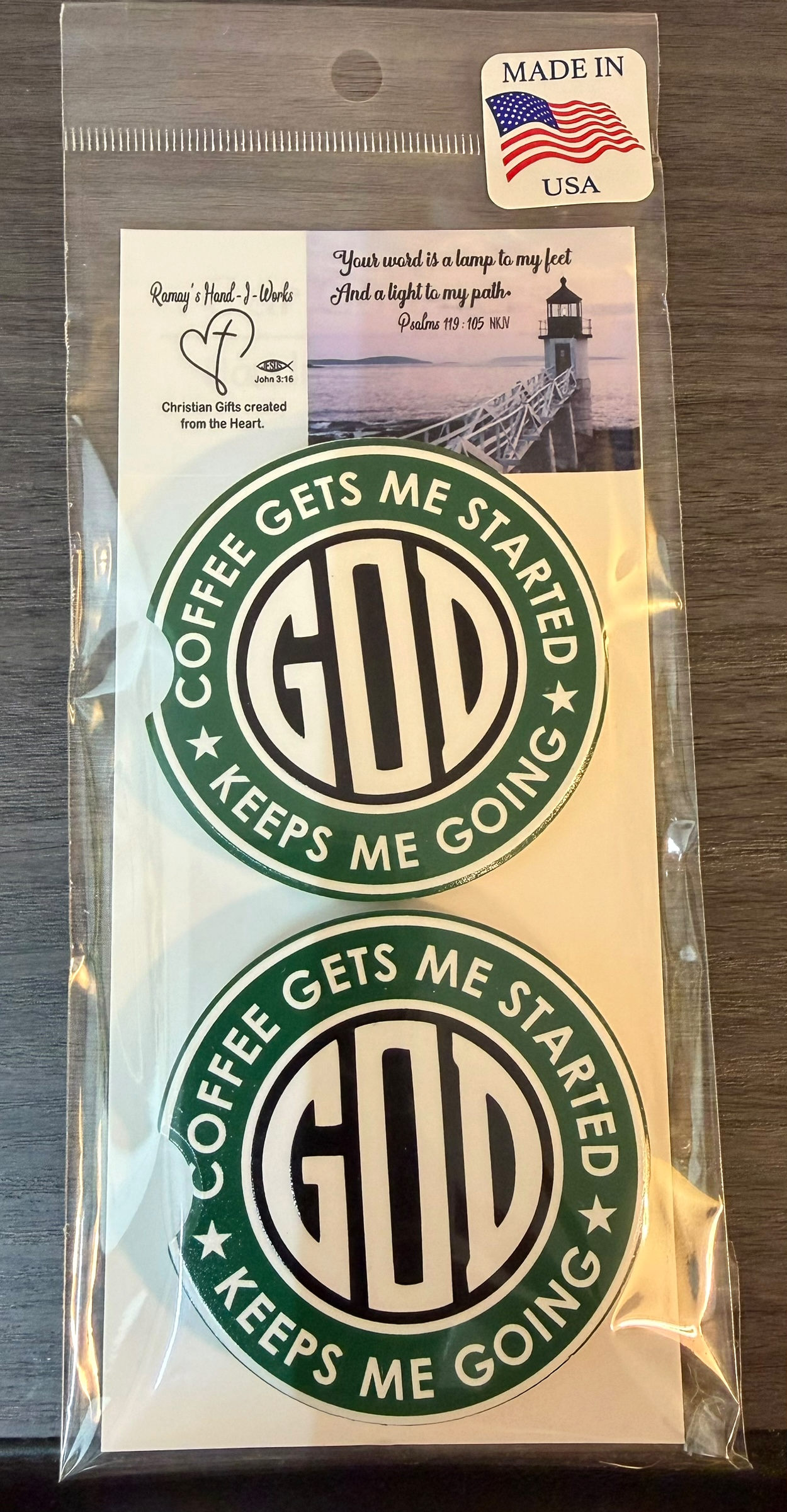 God & Coffee Custom Ceramic Car Coasters (Set of 2)