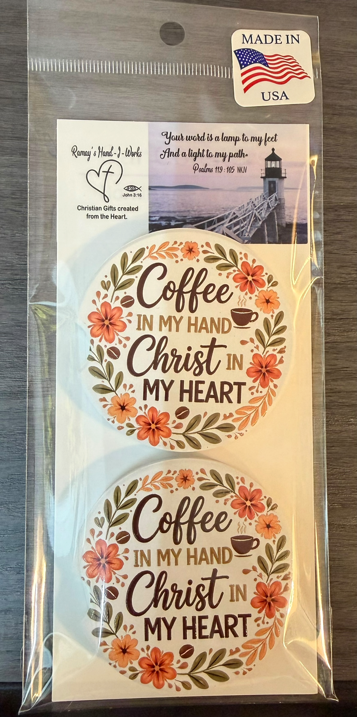 Christian Coffee & Christ, Custom Ceramic Car Coasters (Set of 2)
