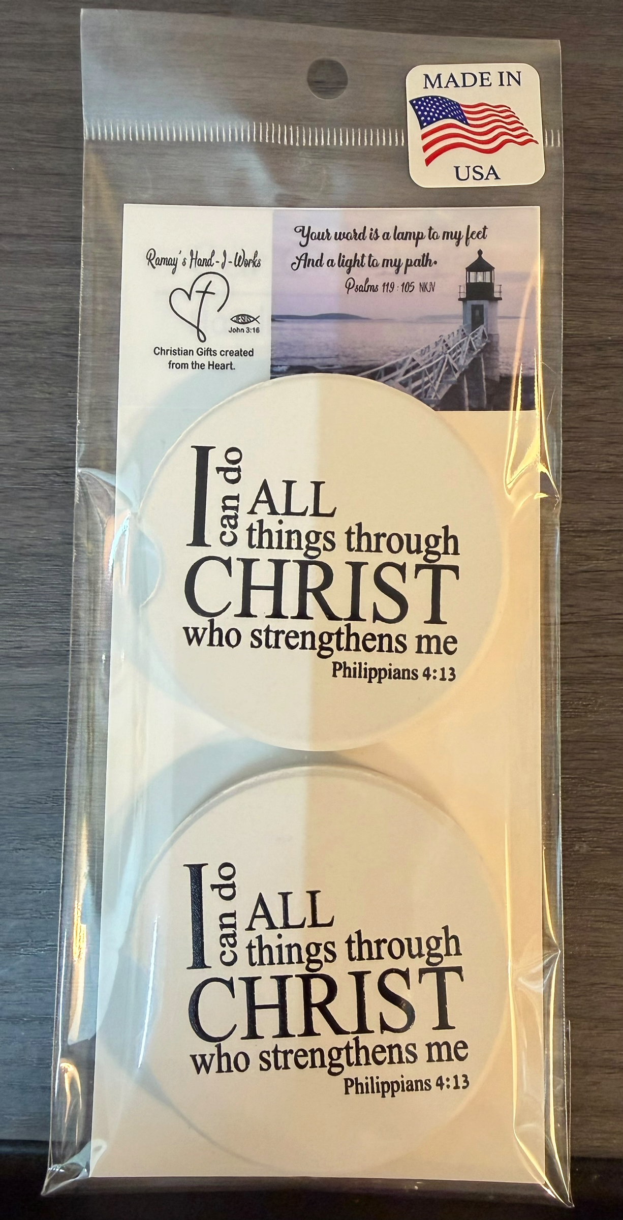 I Can Do All Things Through Christ-Custom Ceramic Car Coasters (2)