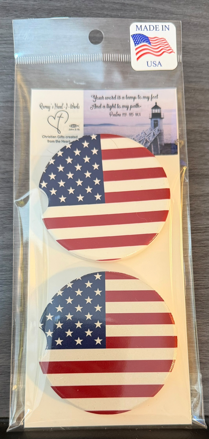 USA Flag Custom Ceramic Car Coasters (Set of 2)