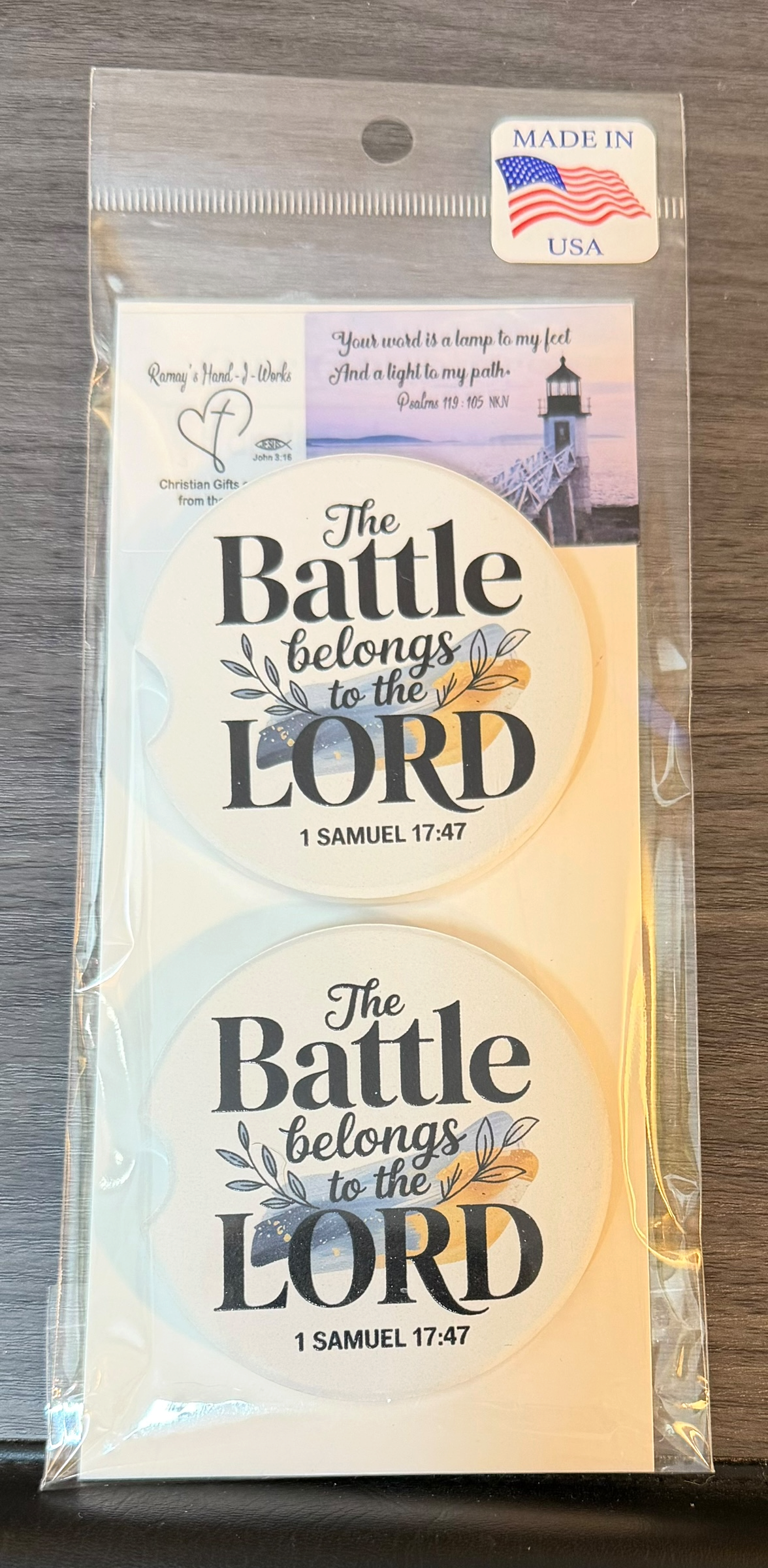 The Battle Belongs to the Lord-Custom Ceramic Car Coasters (Set of 2)