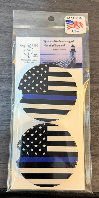 Support the Blue Custom Ceramic Car Coasters (Set of 2)