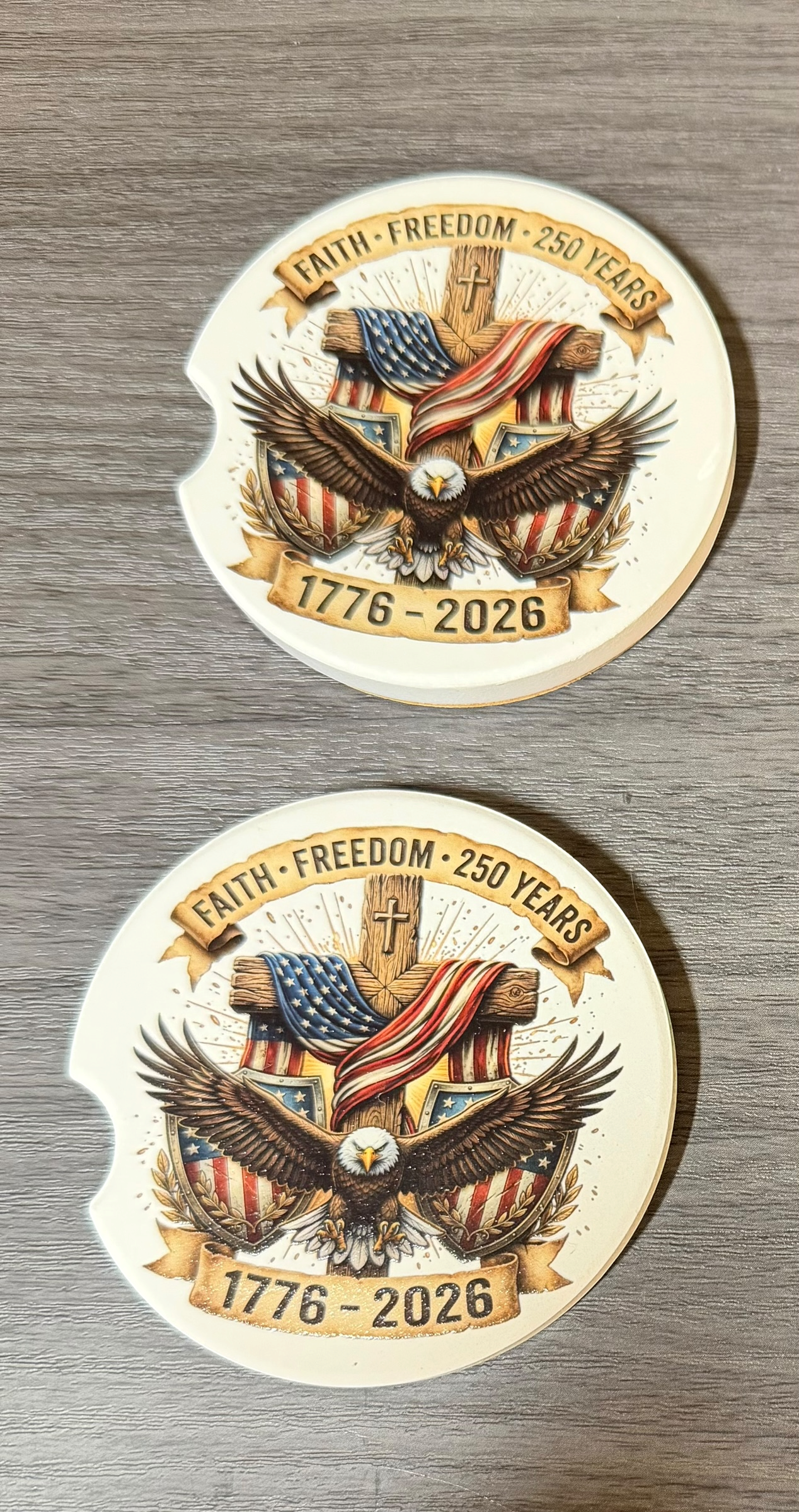 250th USA Anniversary, Custom Ceramic Car Coasters (Set of 2)