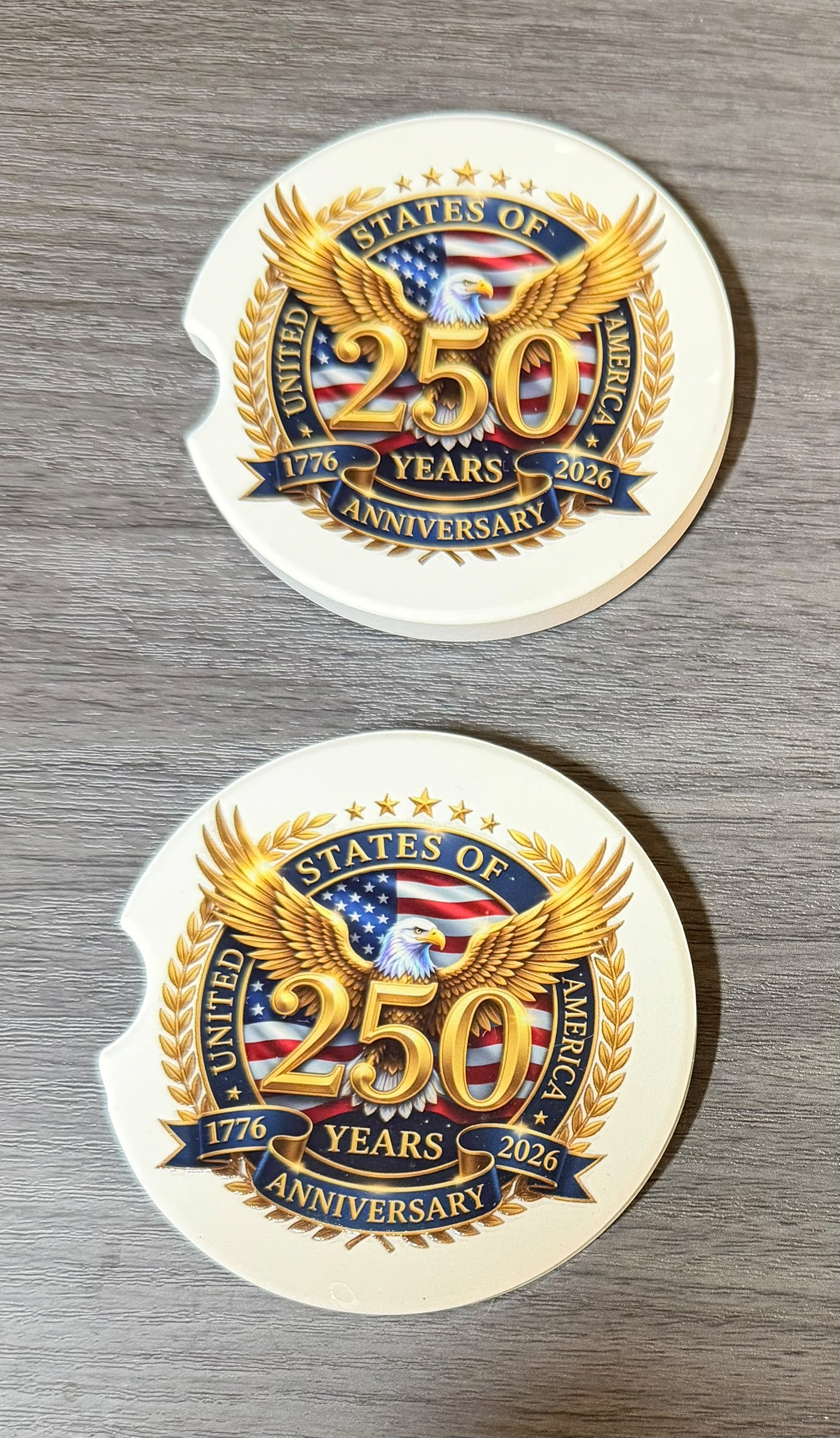 250th USA Anniversary Custom Ceramic car coasters (Set of 2)