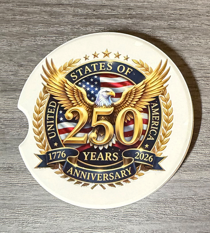 250th USA Anniversary Custom Ceramic car coasters (Set of 2)